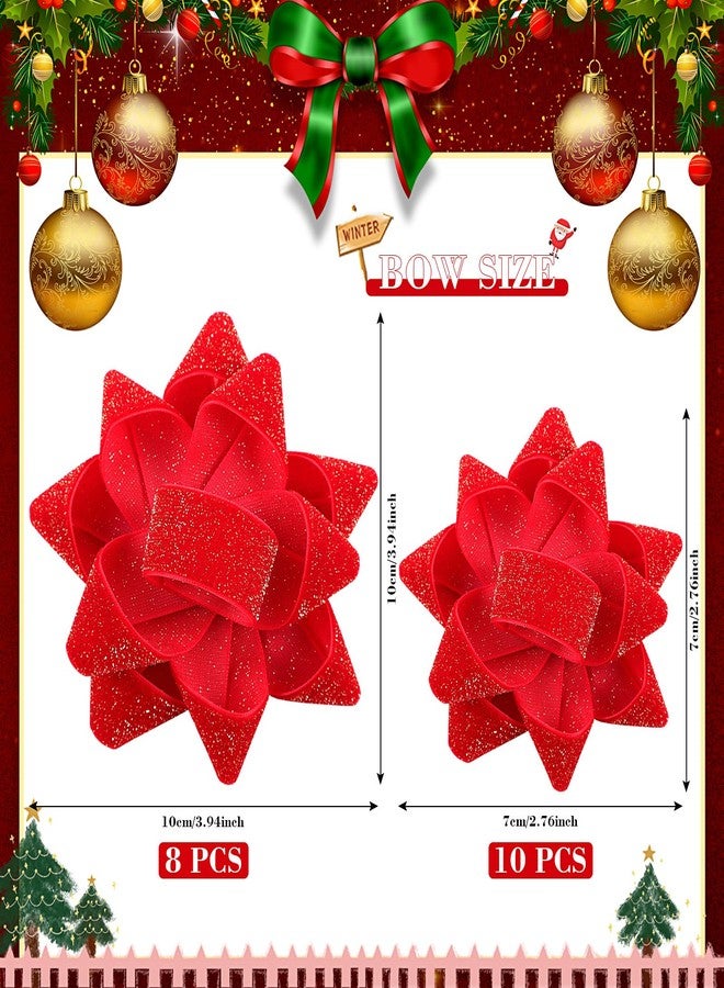 Knitgrip 18 Pcs Christmas Red Velvet Gift Bow for Gift Wrapping 2.8 Inch and 4 Inch Christmas Self Adhesive Glitter Ribbon Bows Stick on Flocked for Xmas Present Wrapping Decor Wreaths Tree - Image 2
